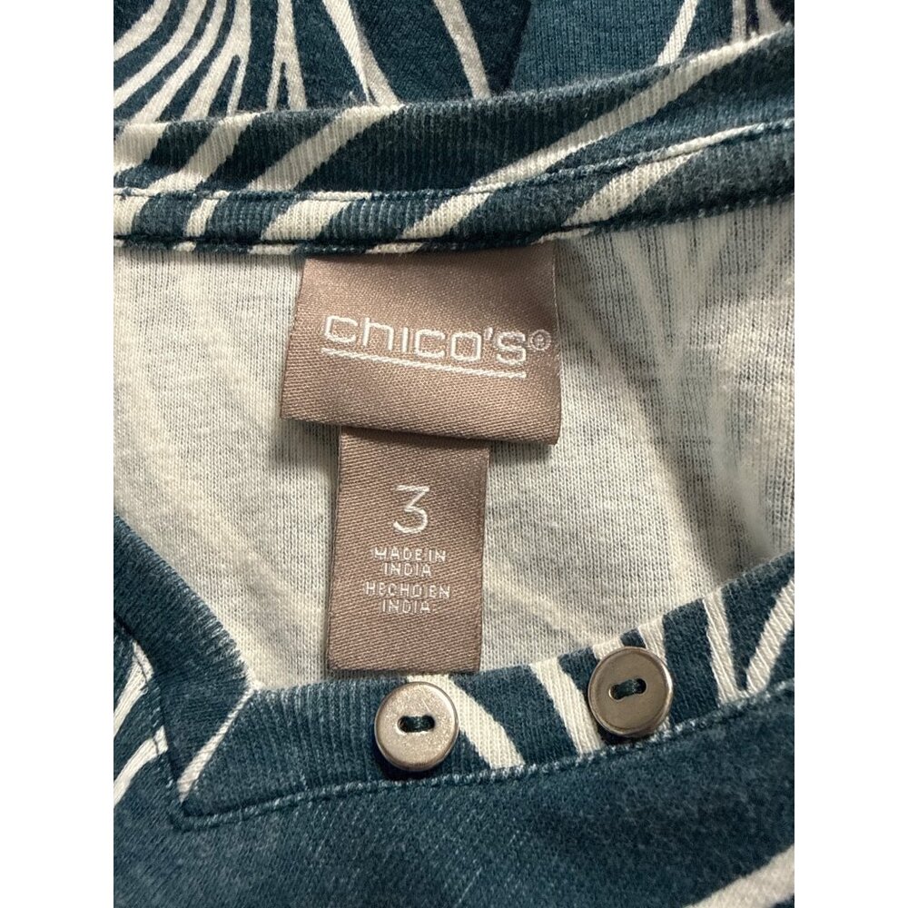Chicos Womens V-Neck 3/4 Sleeve Top With Button Accent Size 3 Green Leaf Print - Picture 5 of 8